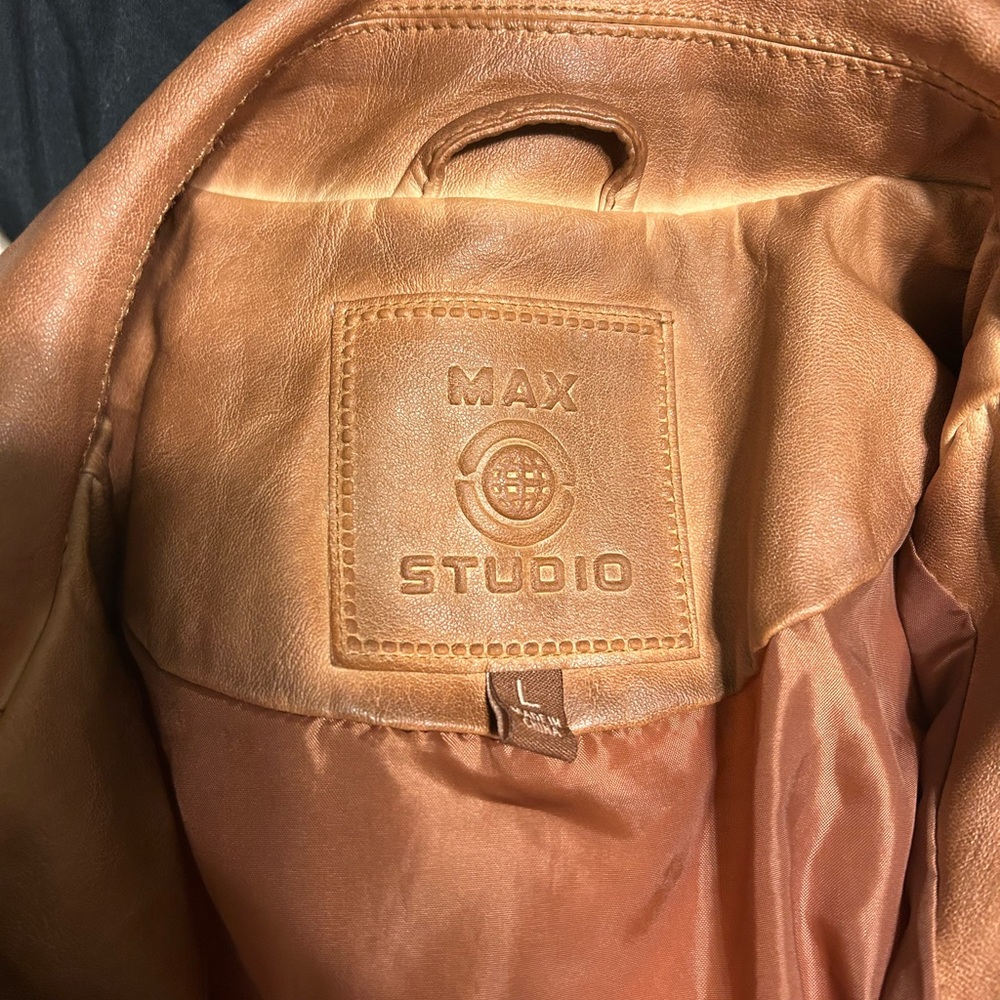 Max Studio Light Brown Leather Jacket - image 2